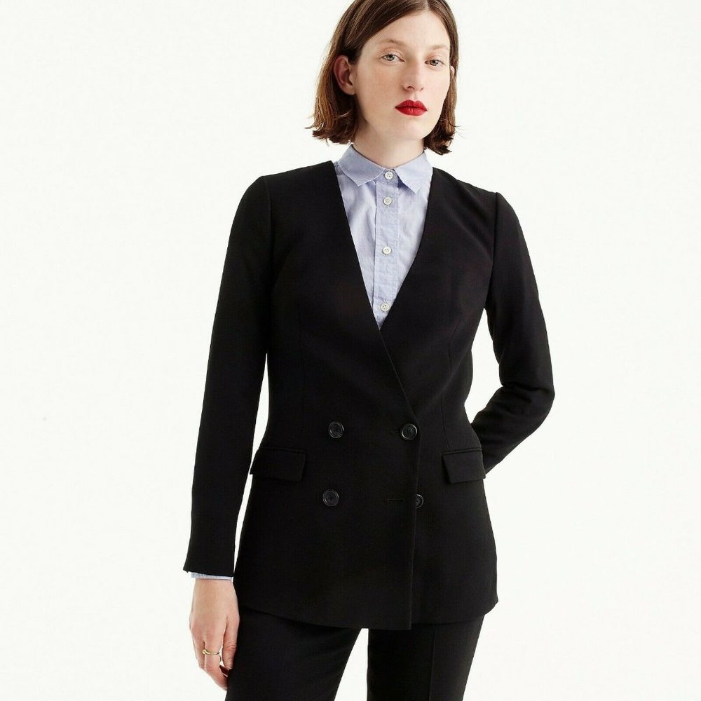 J Crew Collarless Double Breasted Blazer